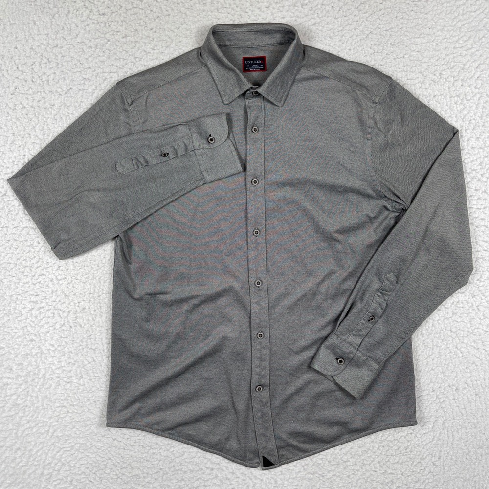 UNTUCKit Button Down Shirt Mens Large Grey Maximin Grunhaus Coolmax Breathable
